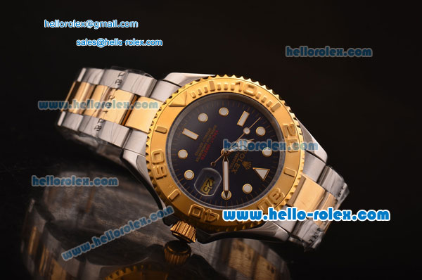 Rolex Yacht-Master Oyster Perpetual Chronometer Automatic Two Tone with Blue Dial,Gold Bezel and White Round Bearl Marking-Small Calendar - Click Image to Close